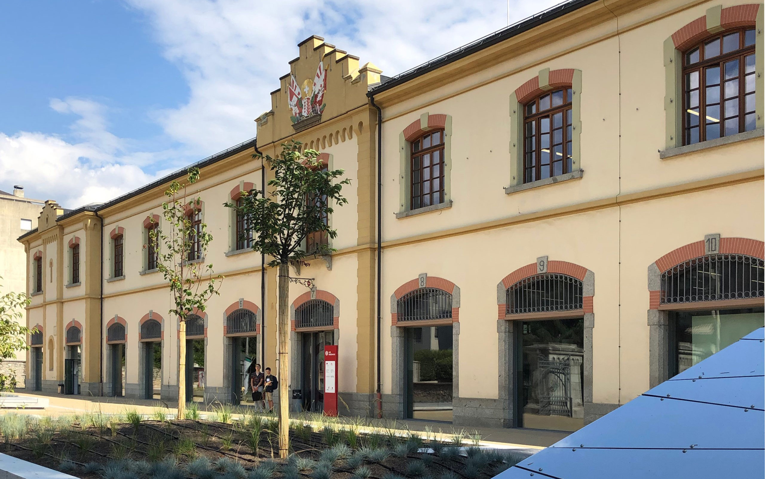 Facade of the Cantonal Armoury in Sion ('Les Arsenaux'), which houses the Valais State Archives. This is a Type A listed building in the PCP Inventory